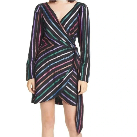 Tanya Taylor Magnolia metallic stripe mini wrap dress - Picture 1 of 9